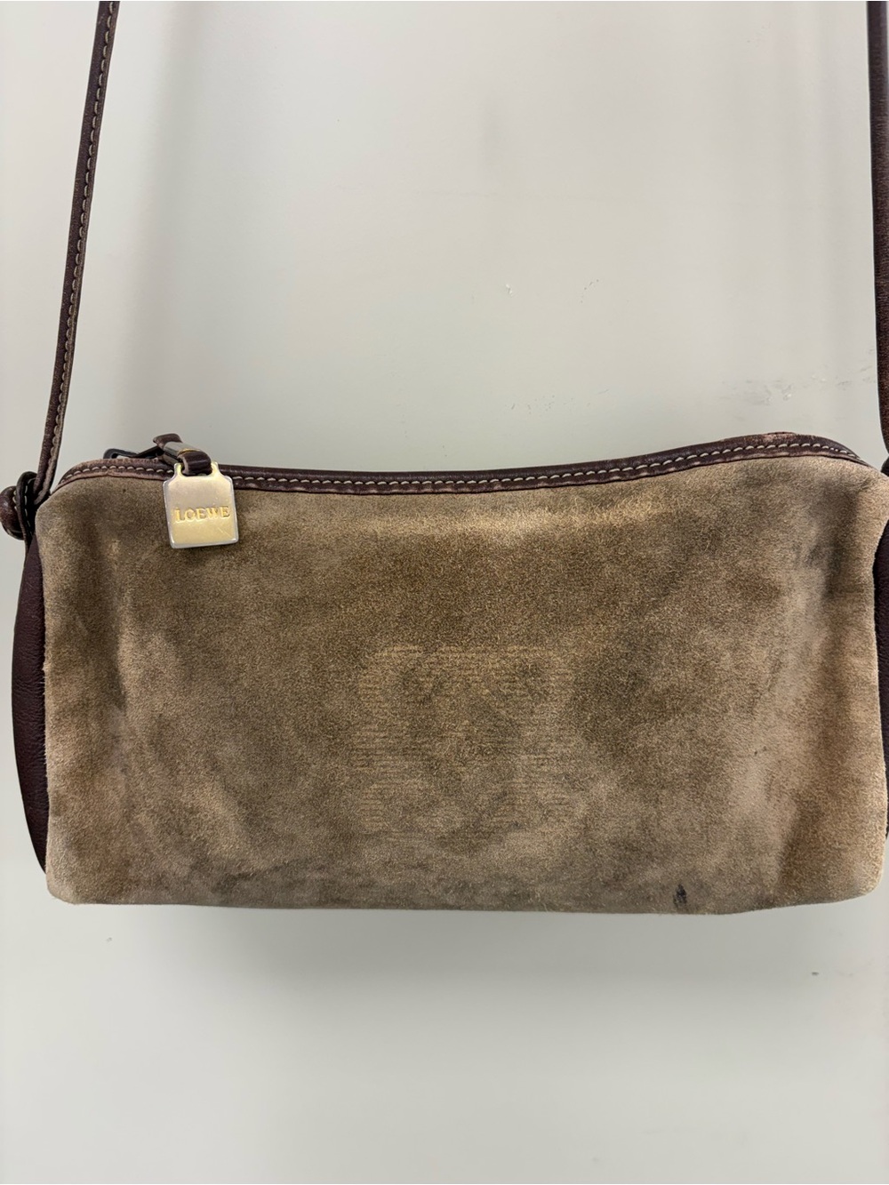 ✨ VTG Loewe Anagram Suede & Leather Crossbody Pouch Bag Brown Spain AUTHENTIC